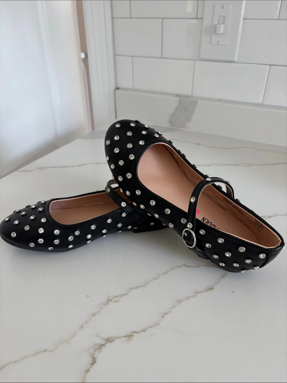 Steve Madden Black Studded Mary Jane Flats for Kids
